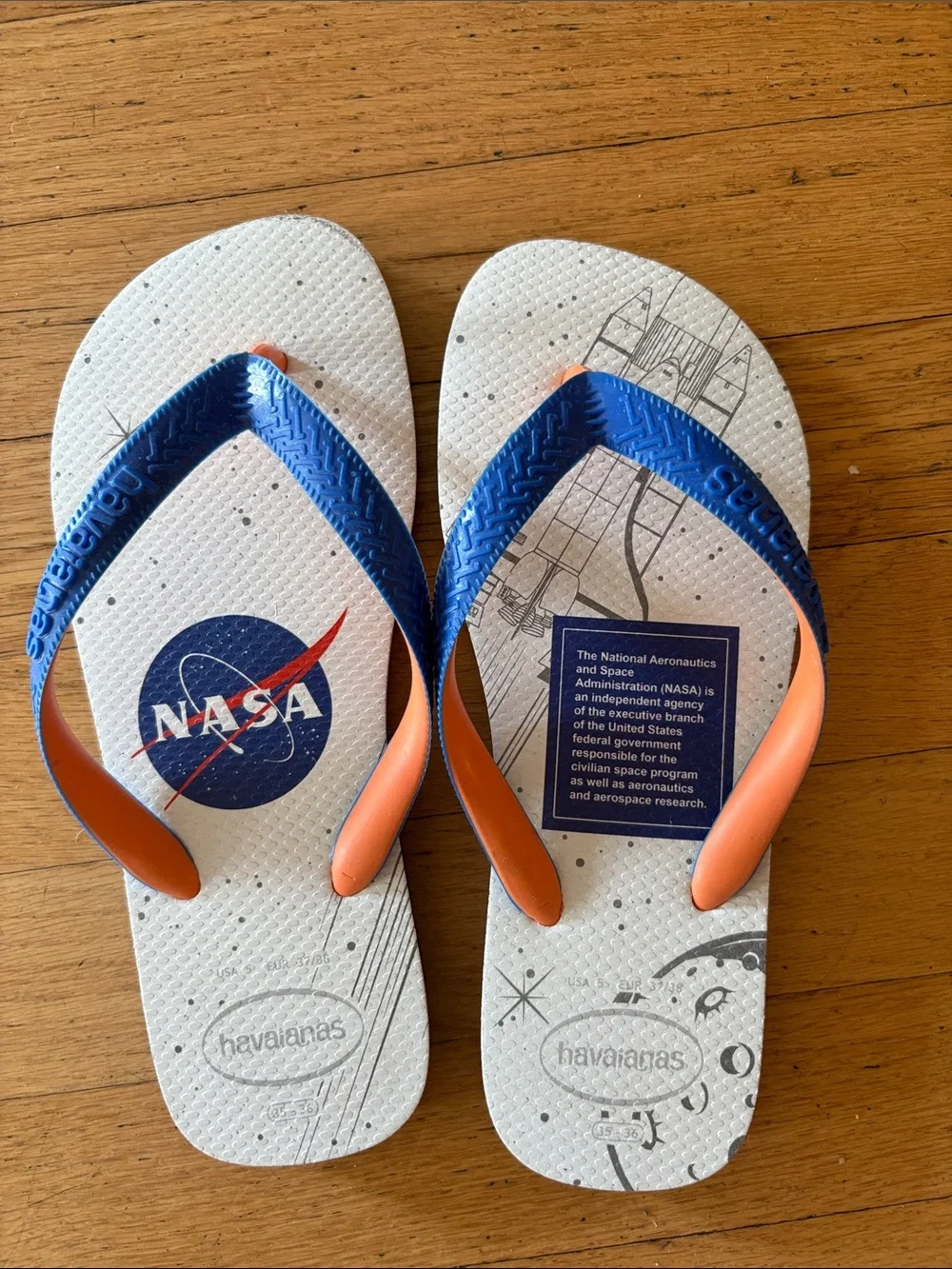 Havaianas Kids NASA Flip Flops - White with Blue & Orange Straps